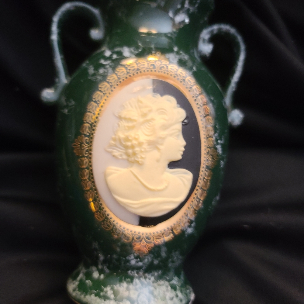 Vintage Green Cameo Vase
